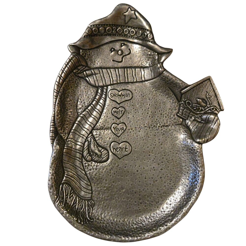 CARSONS SNOWMAN STATESMETAL PEWTER TRAY /CANDY Snowman Melt Your Heart